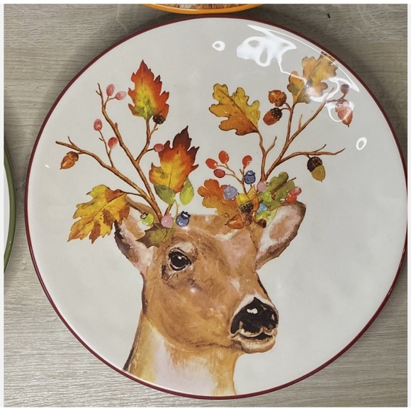 Pier 1~Fall Woodland Animals Set of 4~Salad Plates~New Open Box Hand Painted - Picture 6 of 9